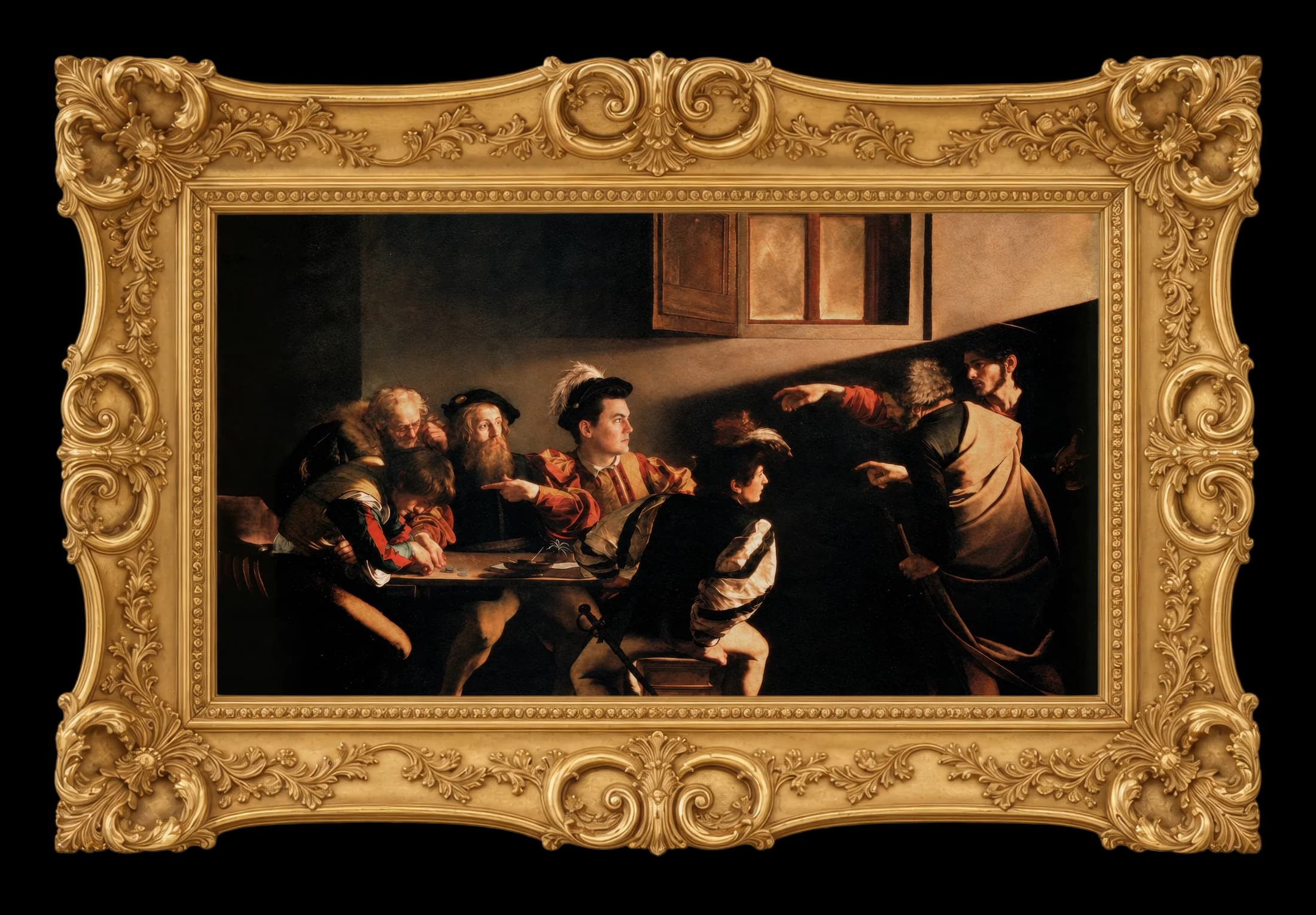 Caravaggio, The Calling of Saint Matthew, framed